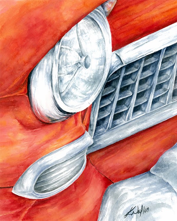 classic car, watercolour, 2009