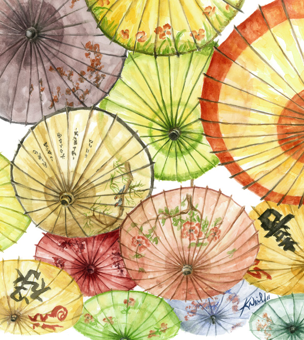 Paper Umbrellas, watercolour, 2011