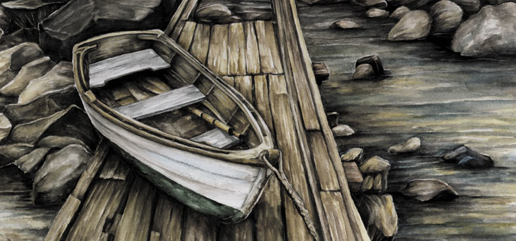 Boat on dock, watercolour, 2004